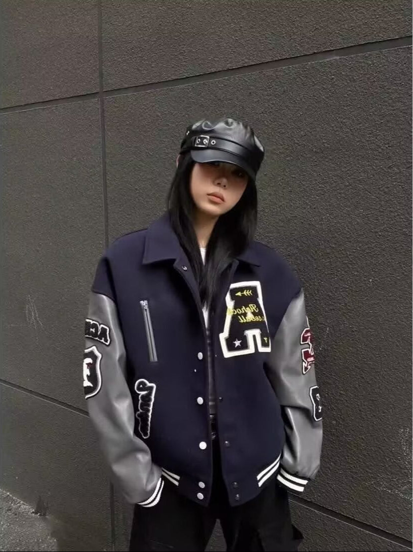 Vintage Oversized Embroidered Varsity Jacket
