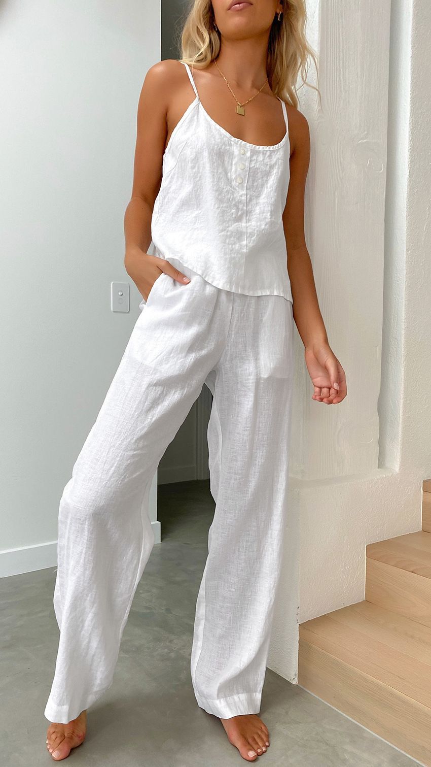 Two-piece Cotton Linen Loungewear, Pyjamas, Casual Set