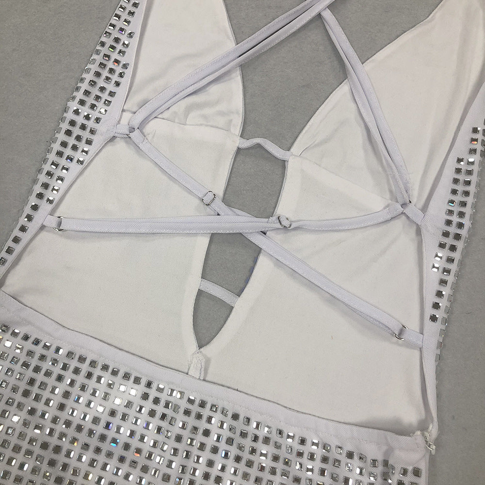 Sequined Front Slit Open Back Maxi Dress