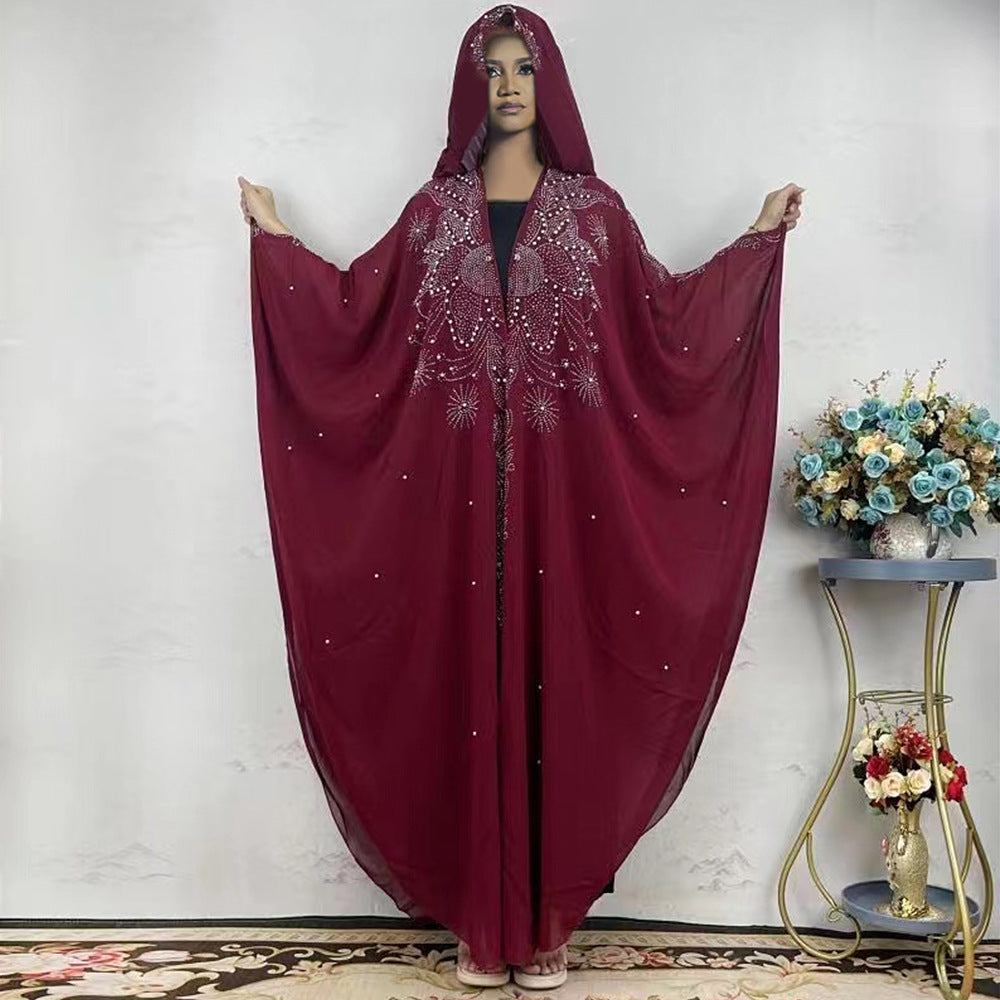 Chiffon Batwing Sleeved Hooded Kaftan Evening Dress