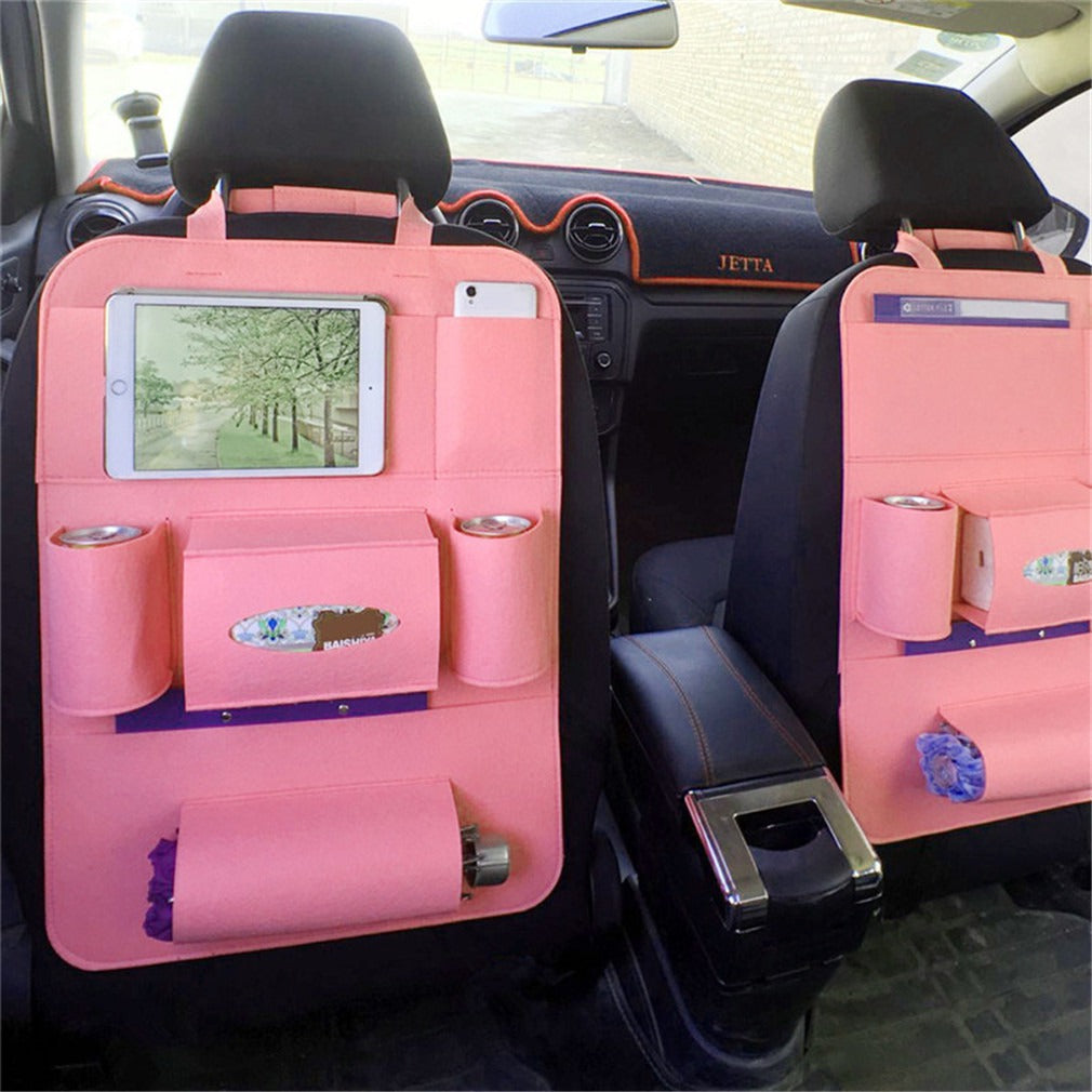 Car Back Seat Organizer with 6 Storage Pockets for iPad, Mobile Phone, Drink Cans, Tissue Box