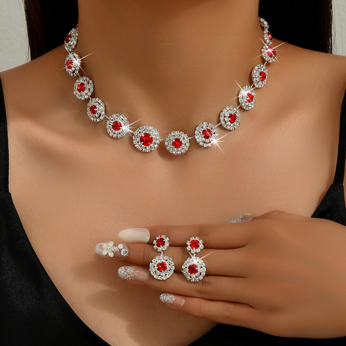 Rhinestone Silver Plated Jewelry Set