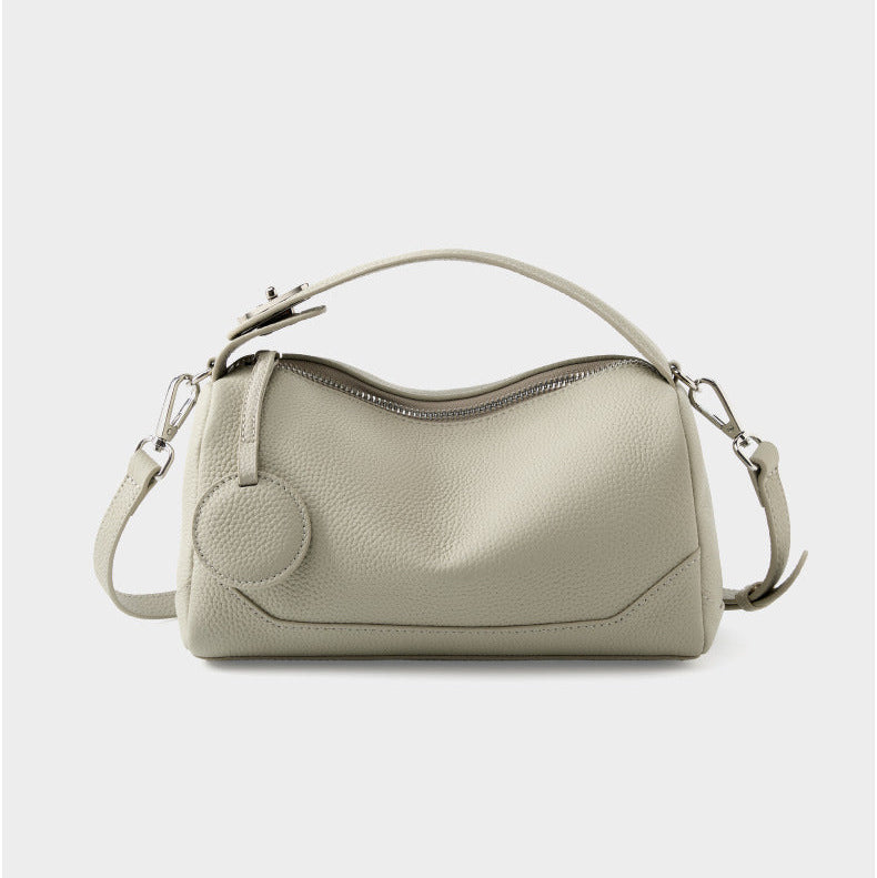 Genuine Cowhide Leather Boston Bag with Crossbody/Shoulder strap