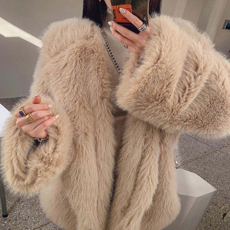 Faux Fox Fur Mid-Length Coat