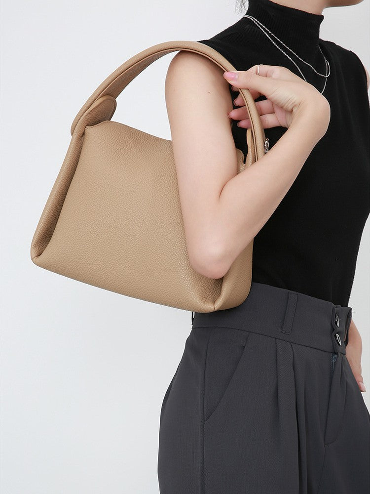 Genuine Cowhide Leather Handbag with Shoulder/Crossbody Strap