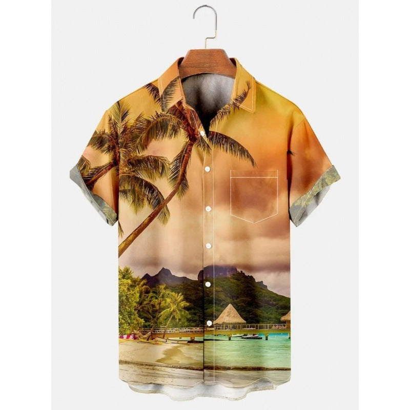 Hawaiian Tropical Print Short Sleeved Shirt for Men, S-5XL