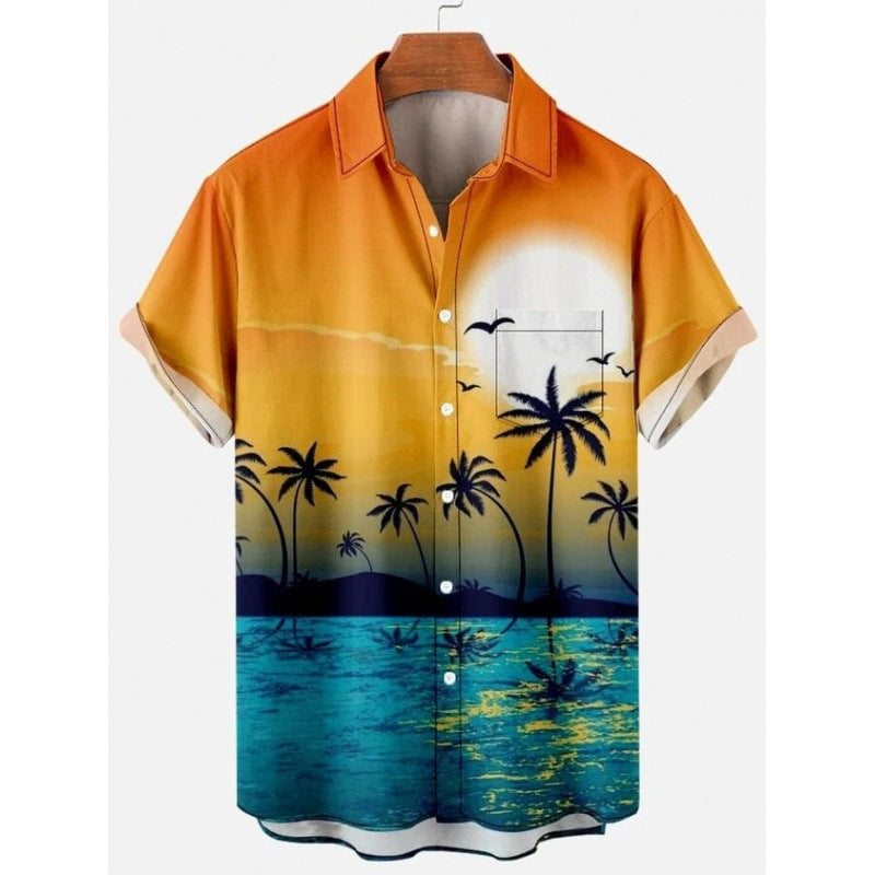 Hawaiian Tropical Print Short Sleeved Shirt for Men, S-5XL