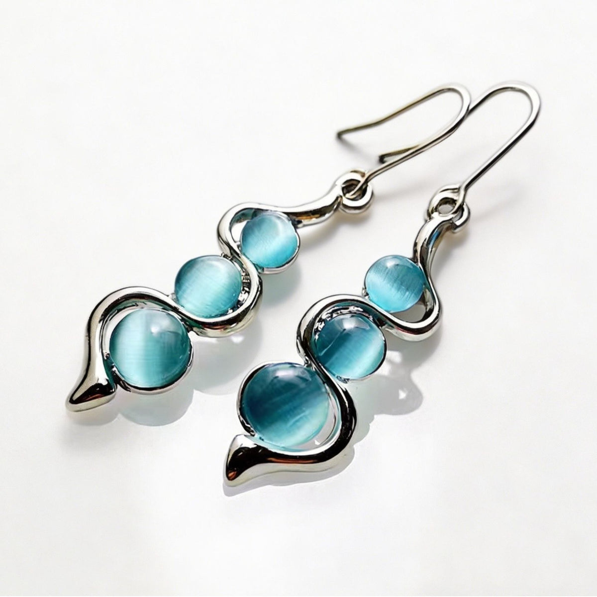 Silver Teal Blue Dangle Earrings