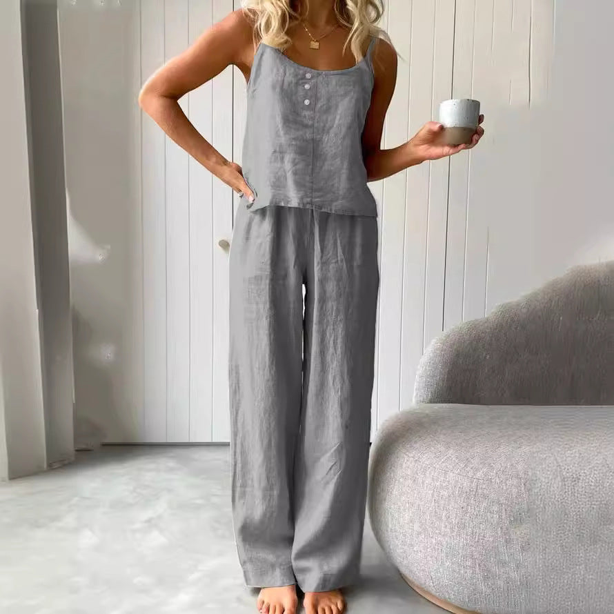 Two-piece Cotton Linen Loungewear, Pyjamas, Casual Set