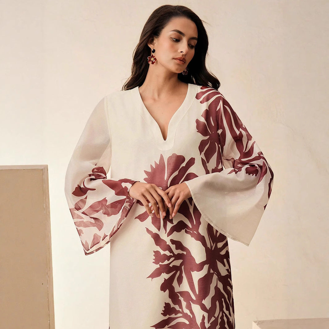 Tropical Print Linen Kaftan