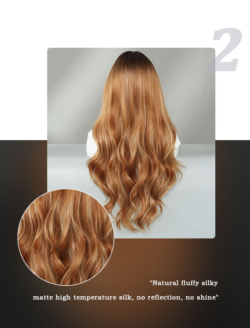 Ombre Brown Long Wavy Synthetic Wig – 72cm/28in.