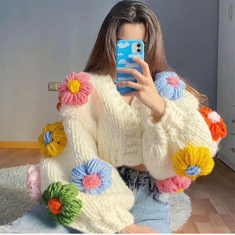 Chunky Knitted Floral Cardigan