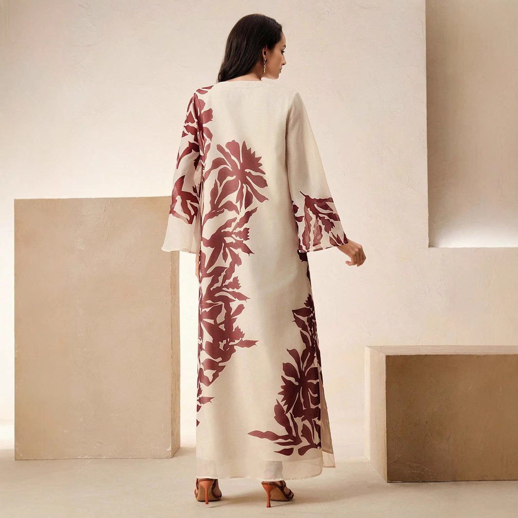 Tropical Print Linen Kaftan