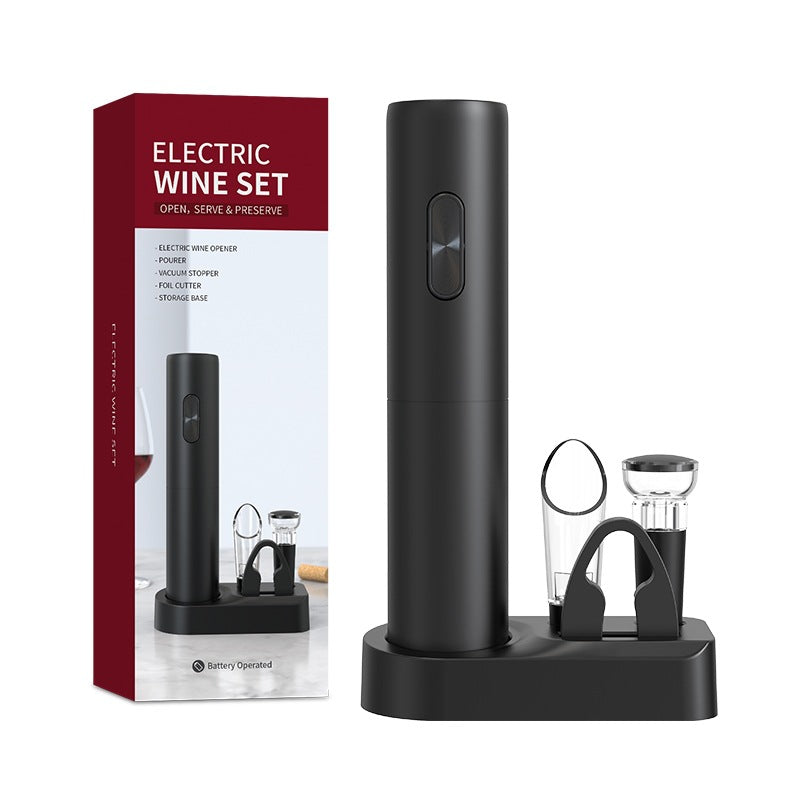 5-in-1 Electric Wine Opener with Pourer, Vacuum Stopper, Foil Cutter and Storage Base