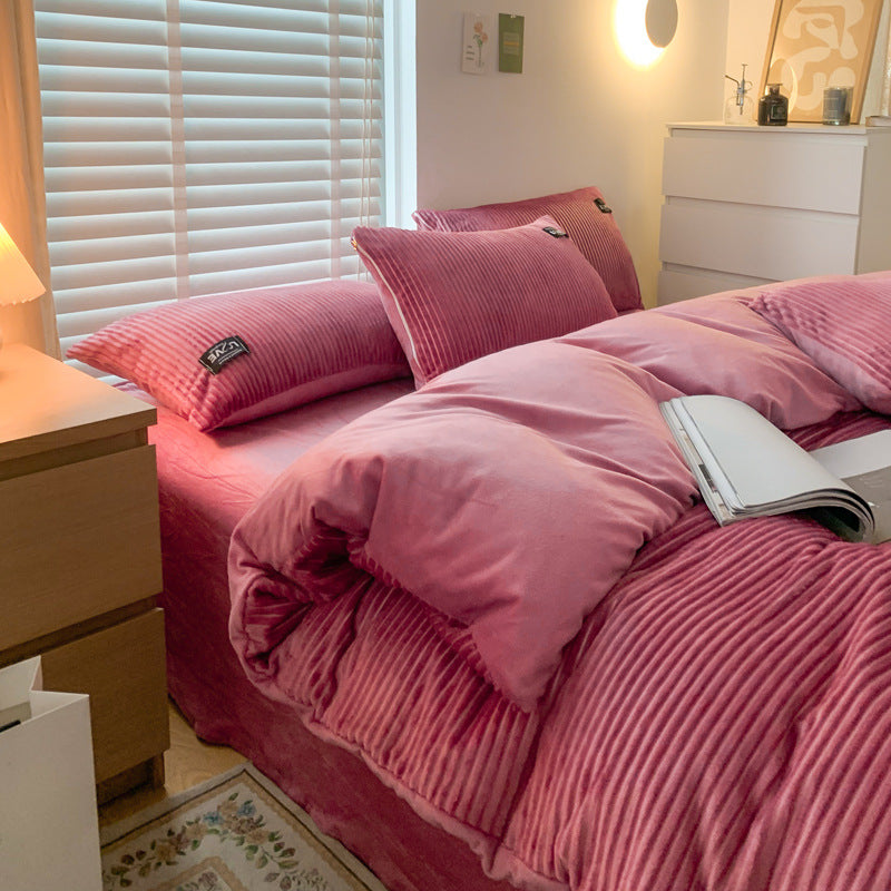 4-Piece Ribbed Velvet Bedding Set