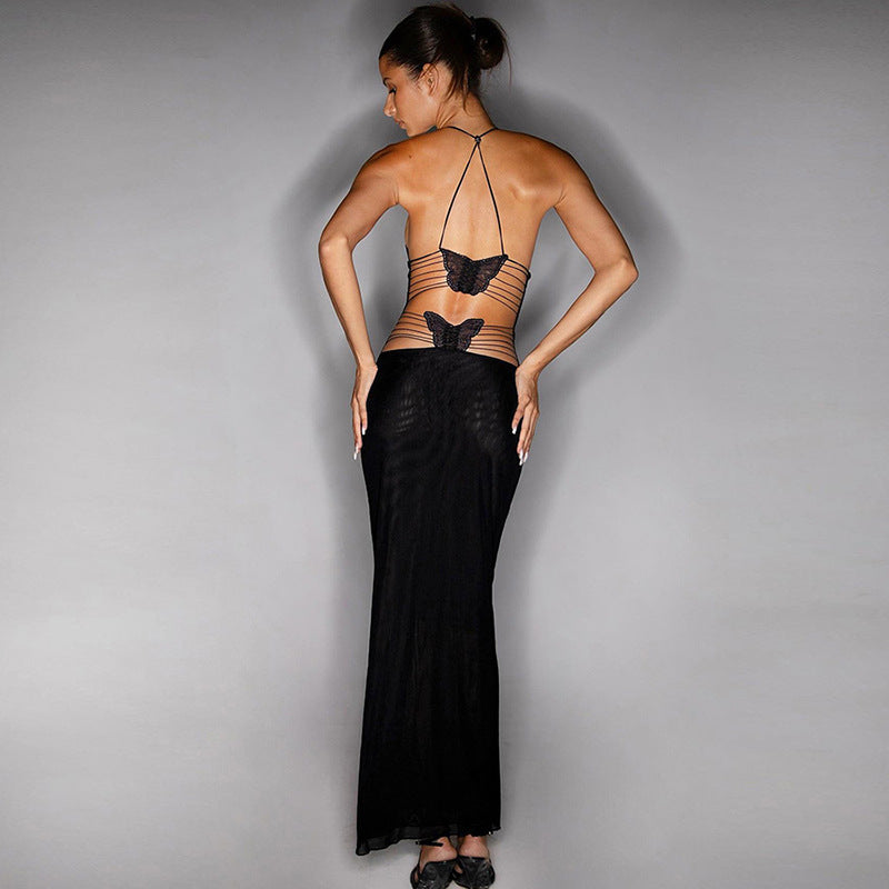 High-Thigh Slit Butterfly Maxi Dress