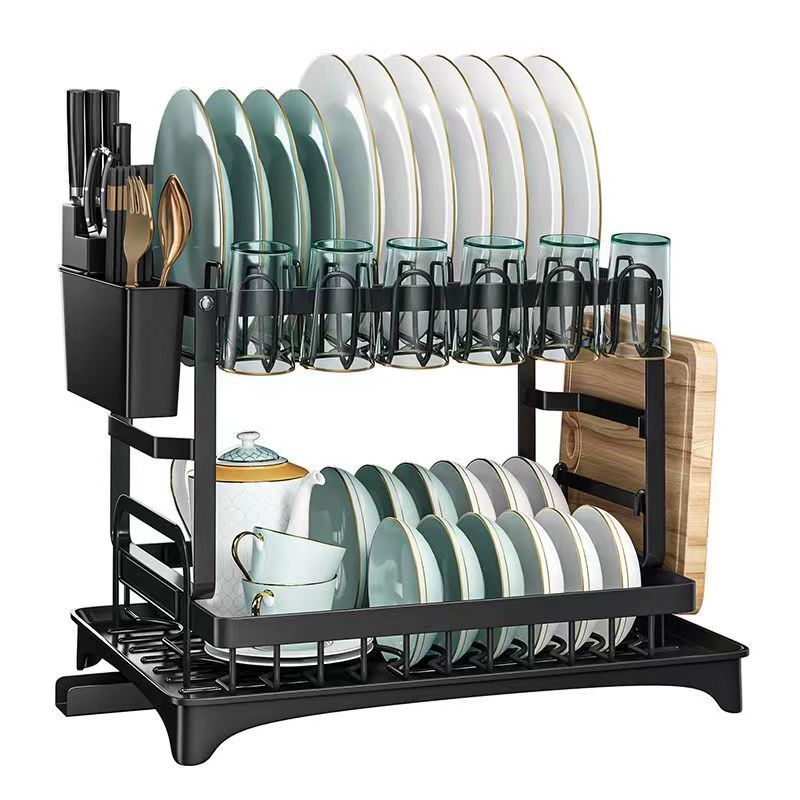 Stainless Steele Rust-Resistant Multi-Tier Dish Drying Rack with Drip Tray