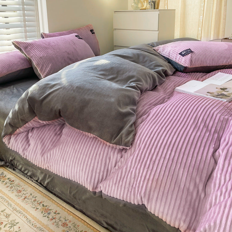 4-Piece Ribbed Velvet Bedding Set