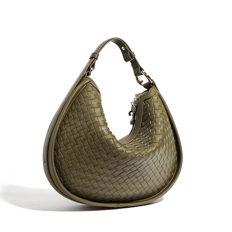 Half-Moon Handwoven Hobo Bag in Genuine Cowhide Leather