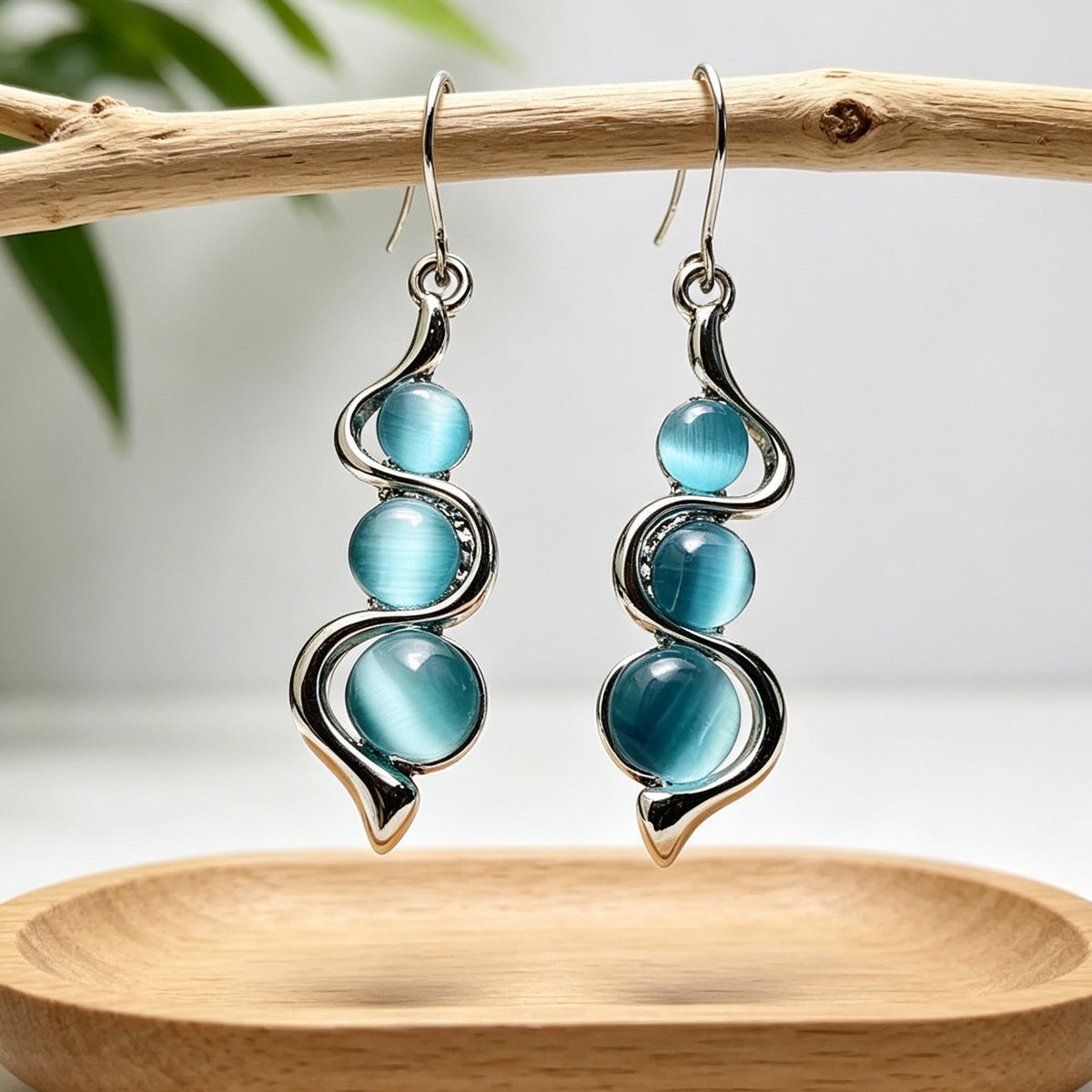 Silver Teal Blue Dangle Earrings