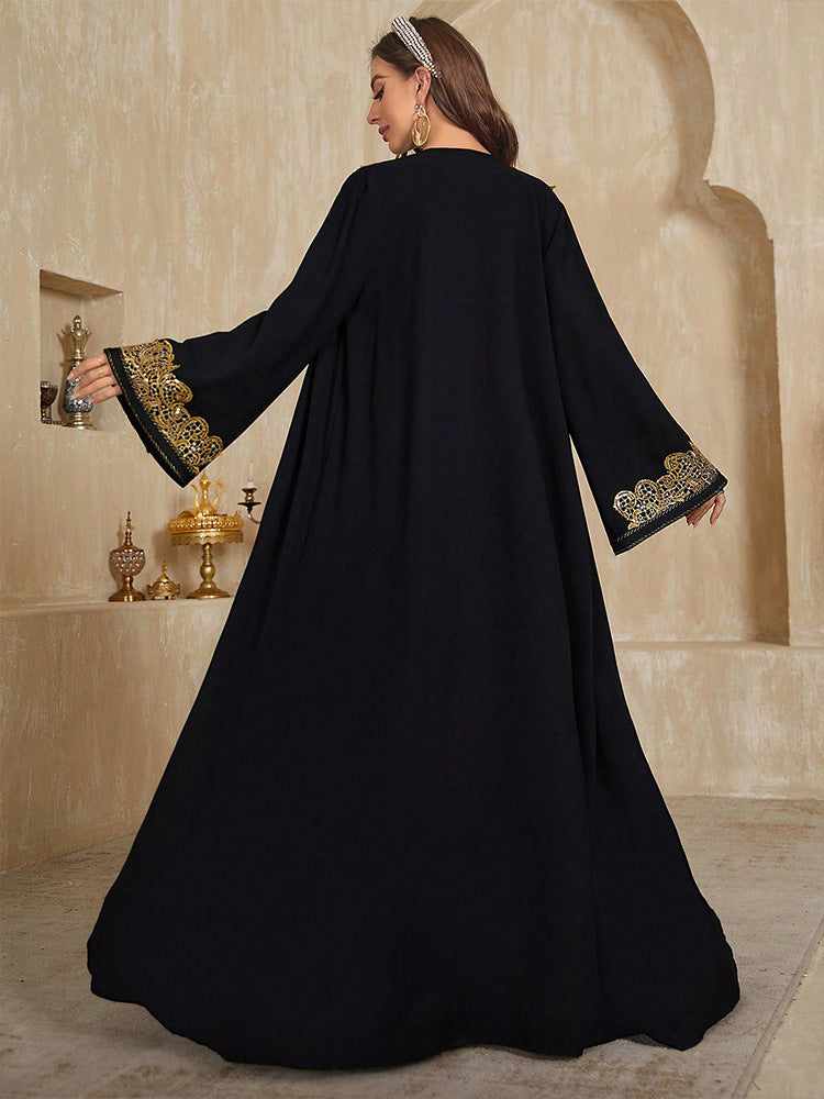 Two-Piece Gold Embroidered V-Neck Kaftan