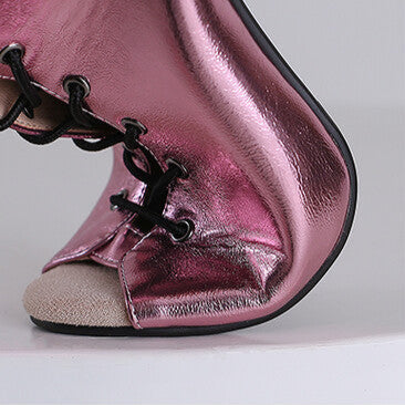 Peep Toe Lace-up Stiletto Ankle Boots