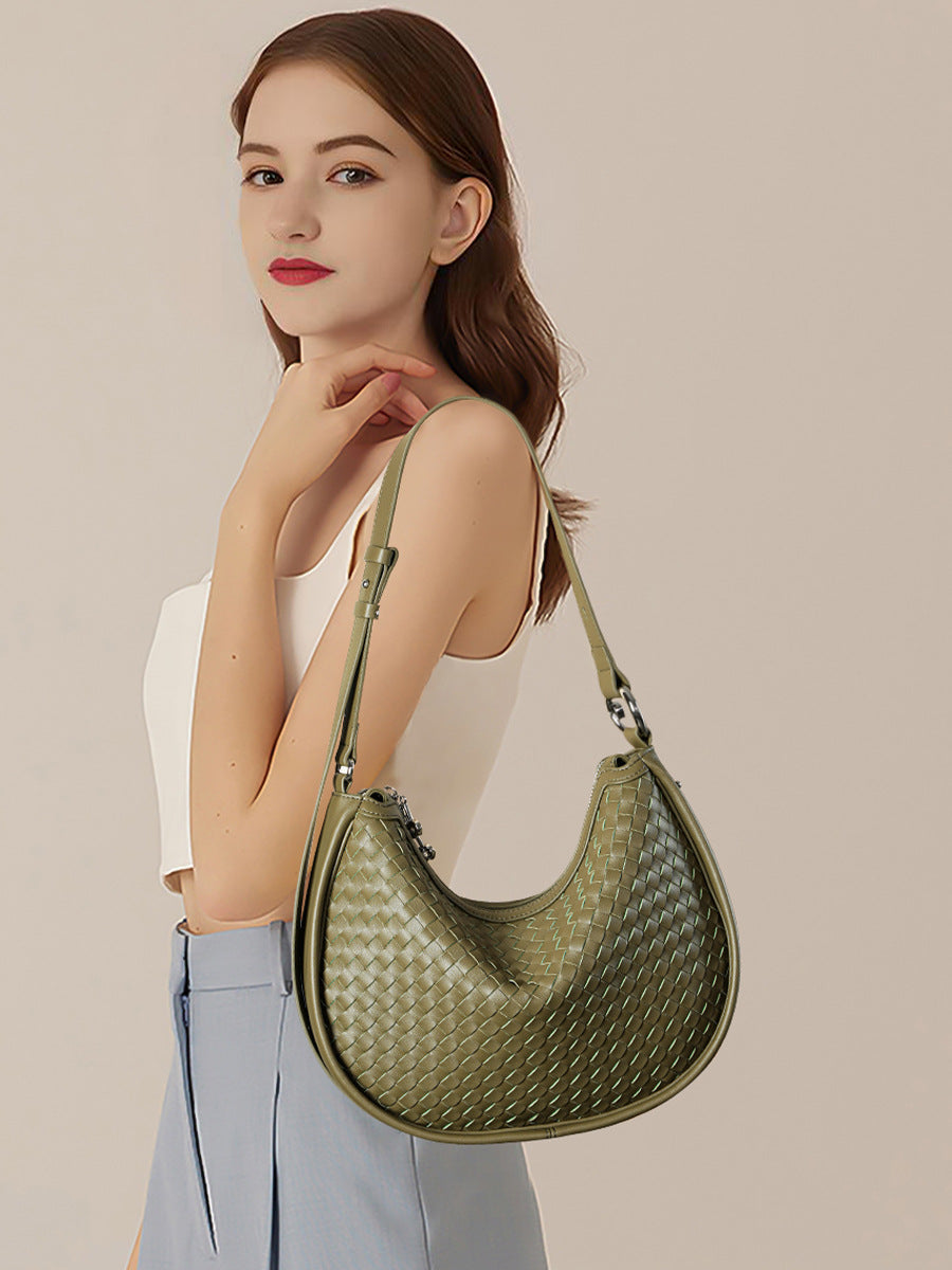 Half-Moon Handwoven Hobo Bag in Genuine Cowhide Leather