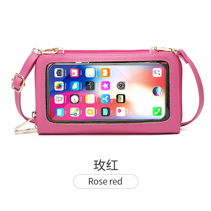 PU Leather Touch-Screen Crossbody Mobile Phone Purse with RFID Anti-theft