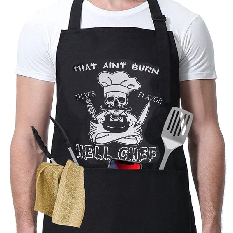 Kitchen BBQ Letter Print Apron with 3 Pockets and Adjustable Neck Strap, Water Resistant