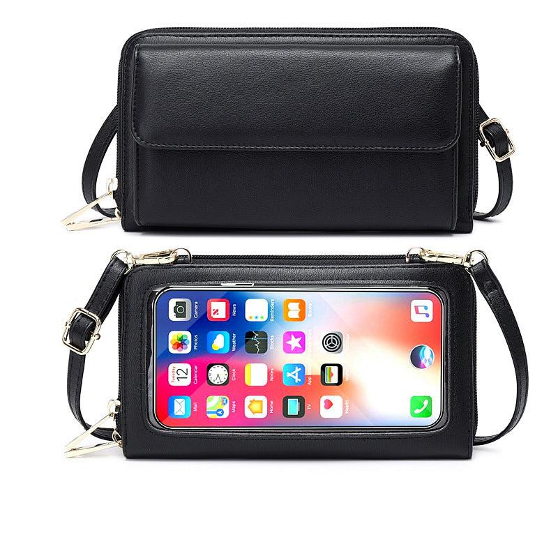 PU Leather Touch-Screen Crossbody Mobile Phone Purse with RFID Anti-theft