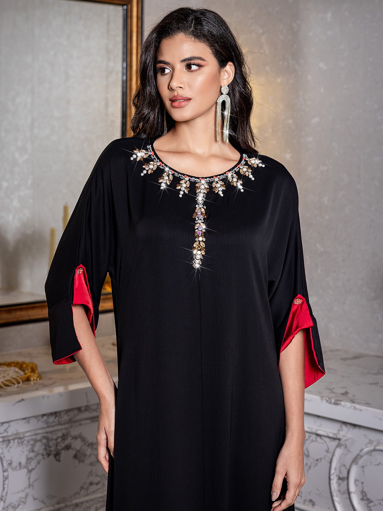 Elegant Embroidered Kaftan Maxi Dress