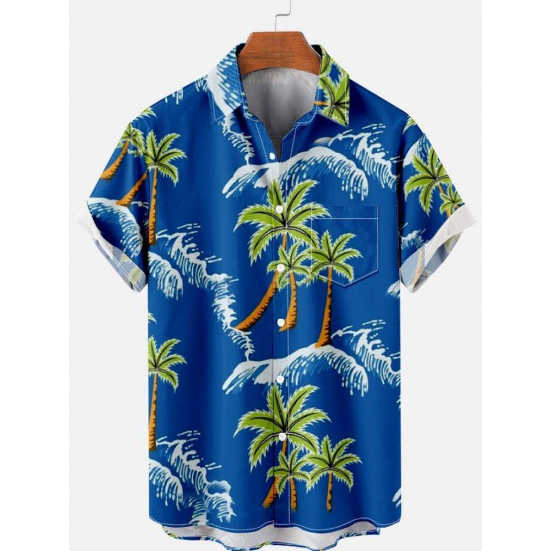 Hawaiian Tropical Print Short Sleeved Shirt for Men, S-5XL