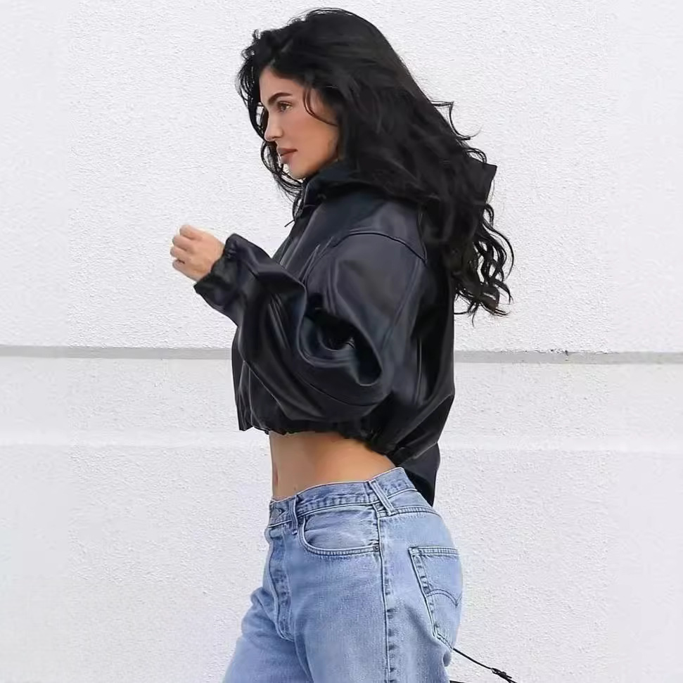 Faux Leather Cropped Hooded Jacket