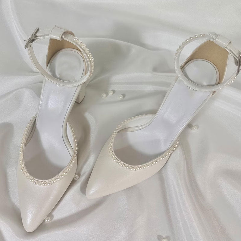 Ivory Block Heel Bridal Pumps