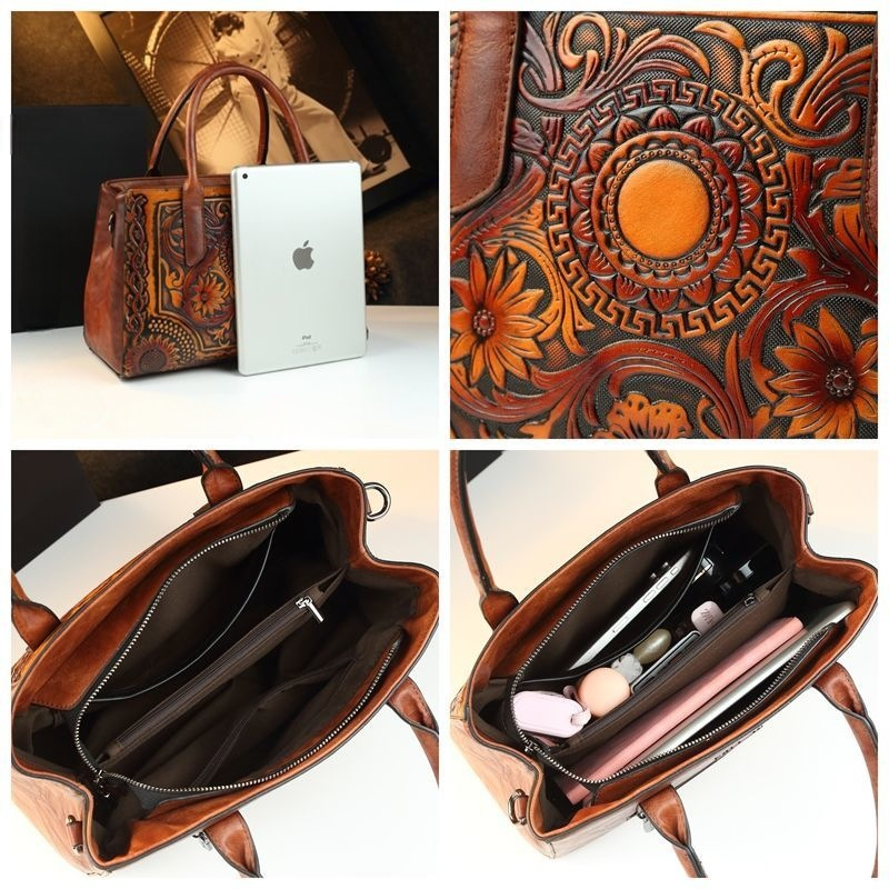 Retro Embossed Handbag – Genuine Leather