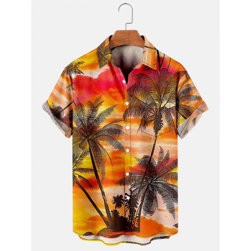 Hawaiian Tropical Print Short Sleeved Shirt for Men, S-5XL