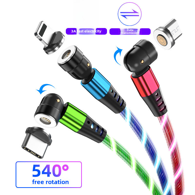 540° Rotation Magnetic Fast Charging Cable with Suction Heads for Android, Type-C, Apple