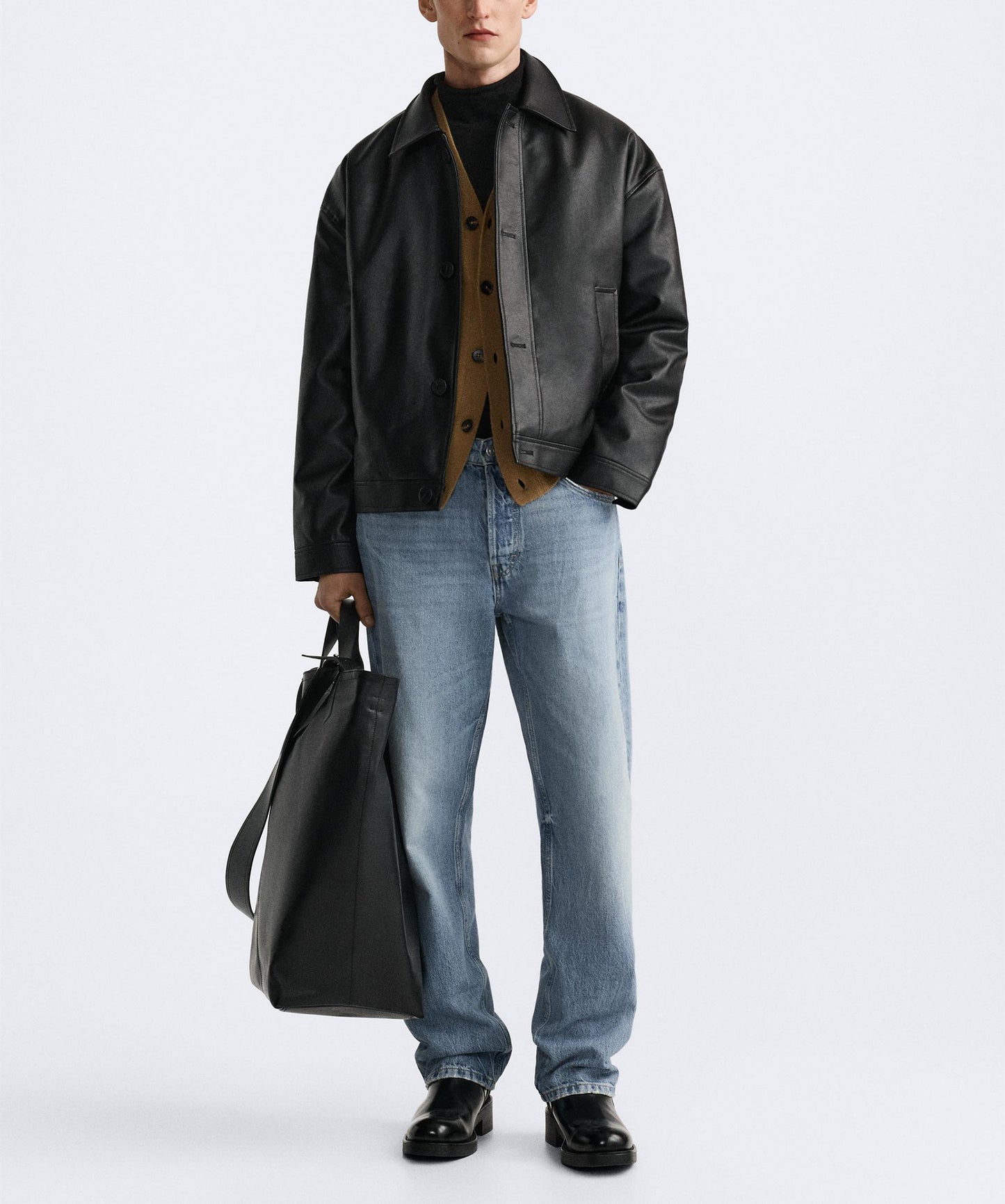 Men's Faux Leather Boxy Fit Jacket