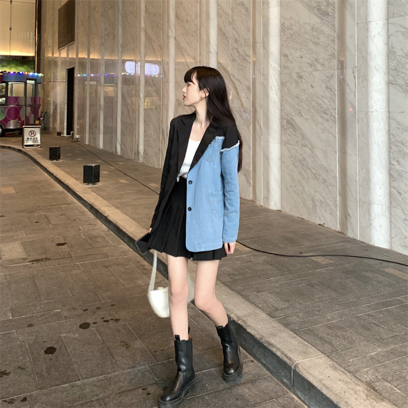 Irregular Denim Patchwork Blazer