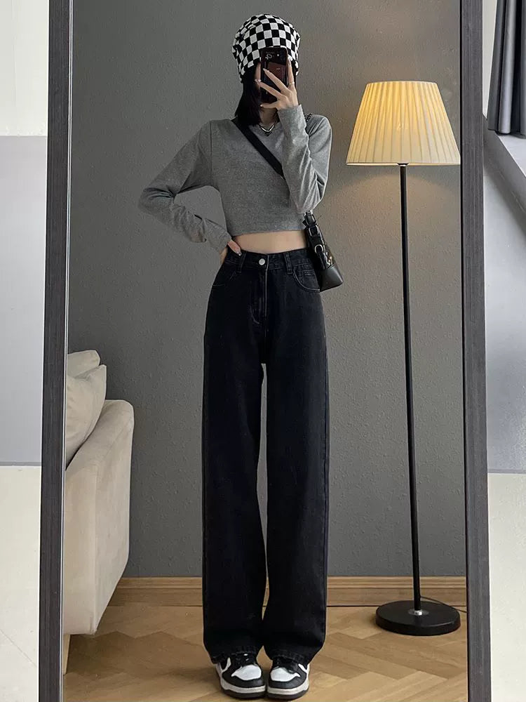 High-Waisted Loose-Fit Wide Leg Jeans