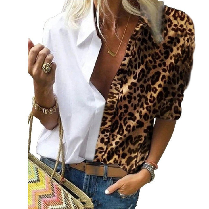 Long-sleeved Leopard Print Loose Shirt