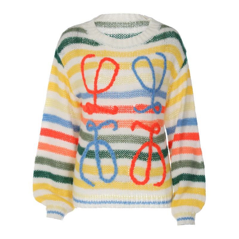 Loose Contrast Stripe Knitted  Sweater