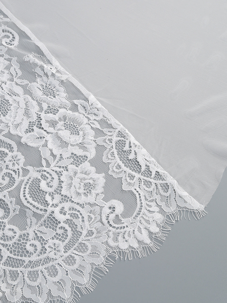 Strapless Lace Corset Bridal Gown with Sheer Skirt & Train