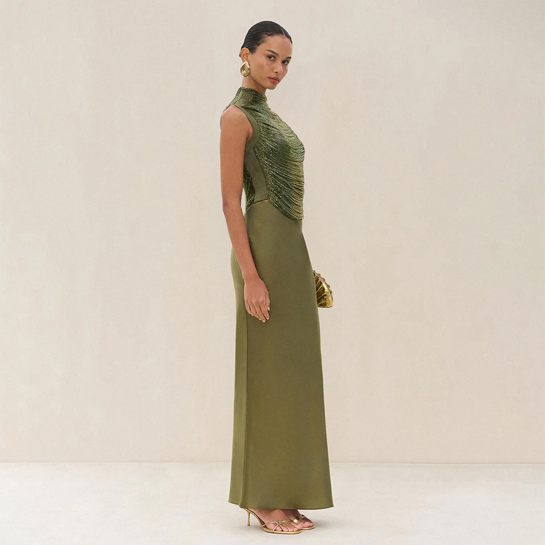 2-Piece Sparkly Tassel Top with Maxi Skirt