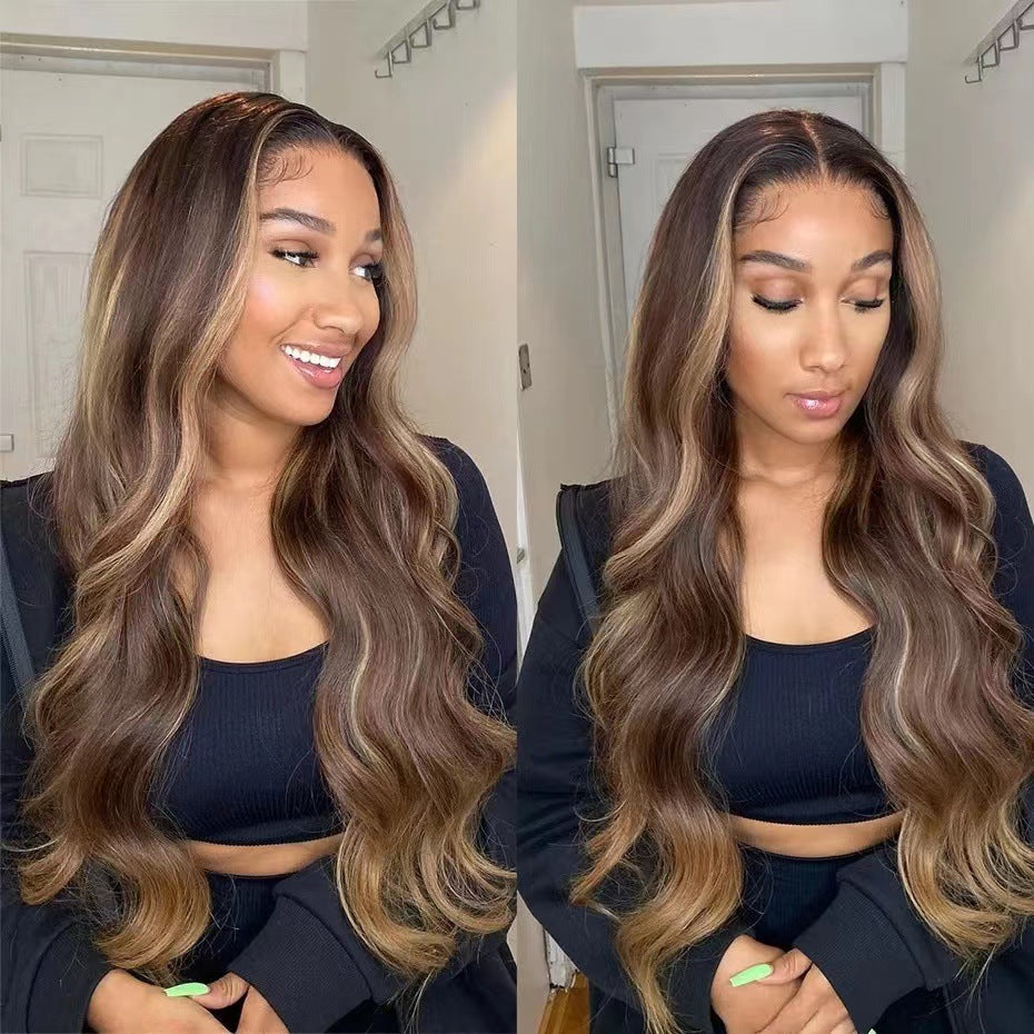 100% Human Hair Body Wave 13x6 Lace Front Wig with Honey Blonde Highlights