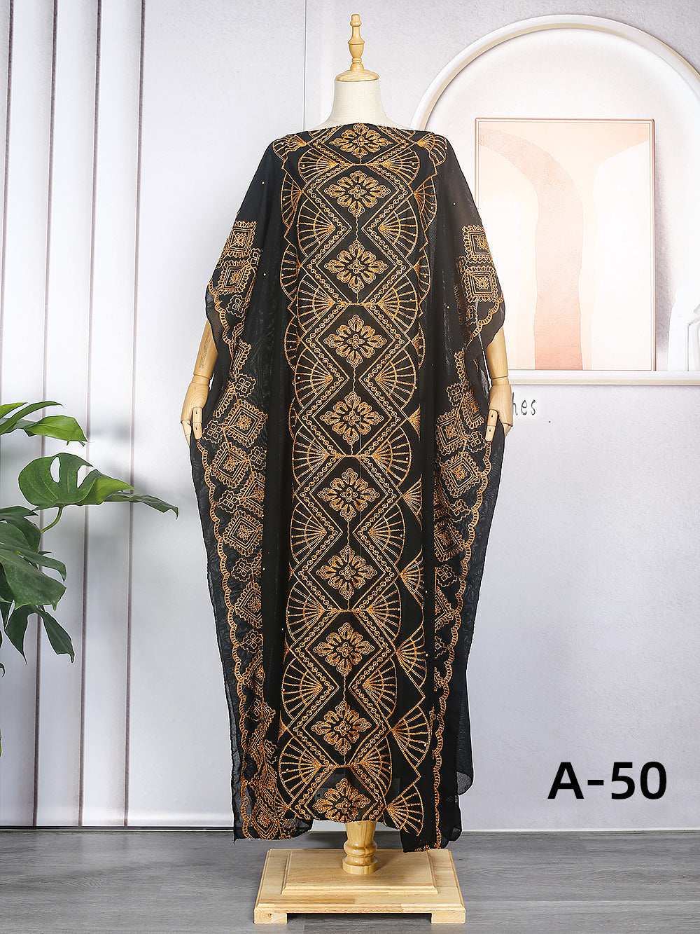 Chiffon Batwing Sleeved Hooded Kaftan Evening Dress