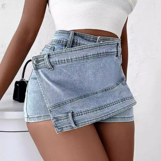 High-Waisted Asymmetrical Denim Shorts