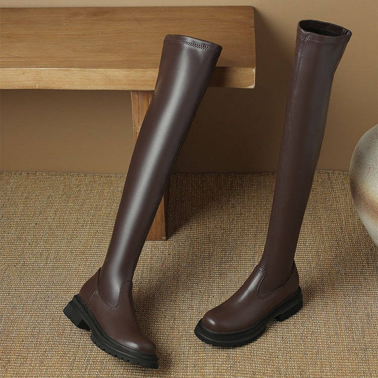Chunky Over-The-Knee Leather Boots