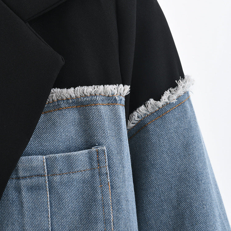 Irregular Denim Patchwork Blazer