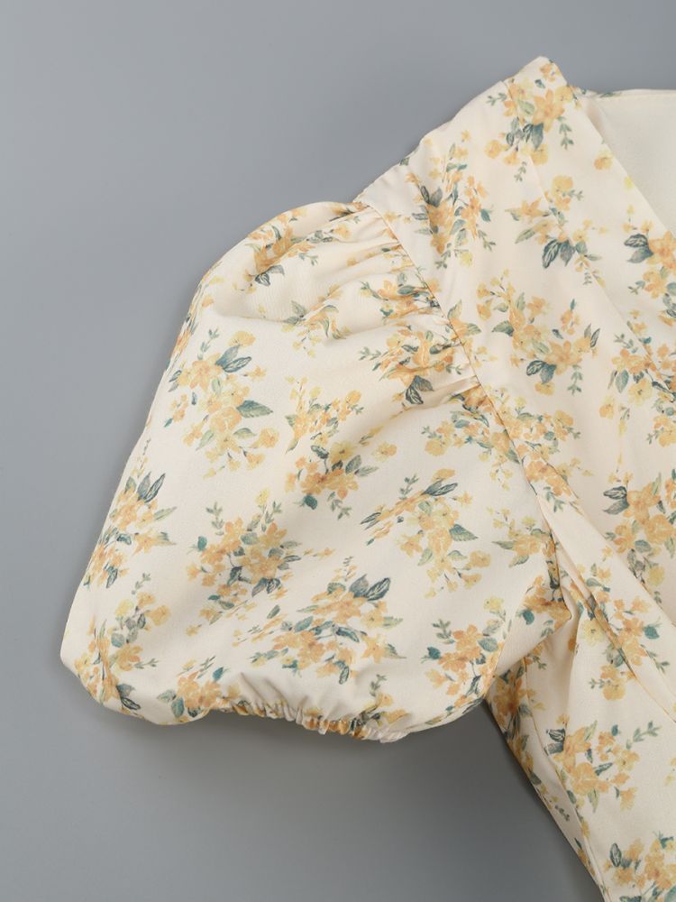 Puff Sleeve Floral Print Mini Dress